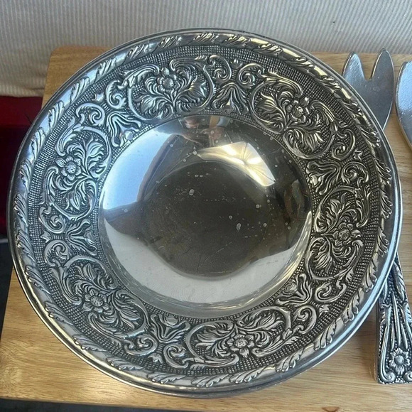 Wilton Armetale VTG Salad Bowl and Serving Utensils Holloware Pewter Heavy - Picture 2 of 9